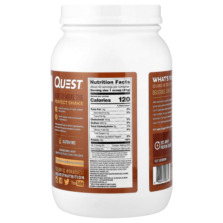 Quest Nutrition, протеиновый порошок, арахисовая паста, 1,36 кг (3 фунта) (Товар снят с продажи) 