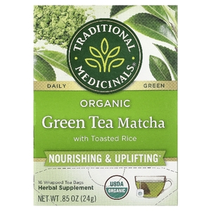 Traditional Medicinals, органический зеленый чай матча с обжаренным рисом, 16 упакованных чайных пакетиков, 24 г (0,85 унции)