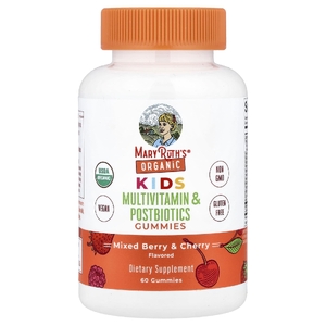 MaryRuth's, Organic, для детей, мультивитамины и жевательные таблетки от постбиотиков, смесь ягод и вишни, 60 жевательных таблеток