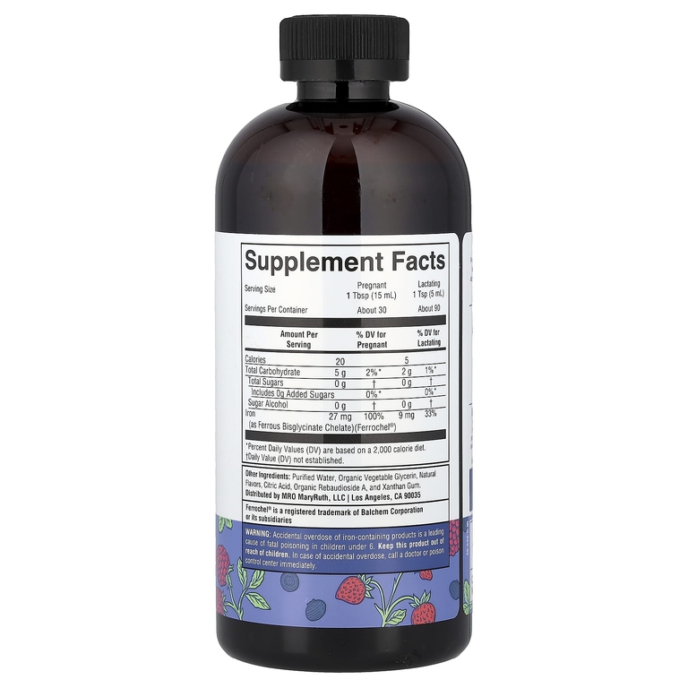 MaryRuth's, Vegan Liquid Iron, пренатальный и послеродовой, ягодный, 450 мл (15,22 жидк. унц.)