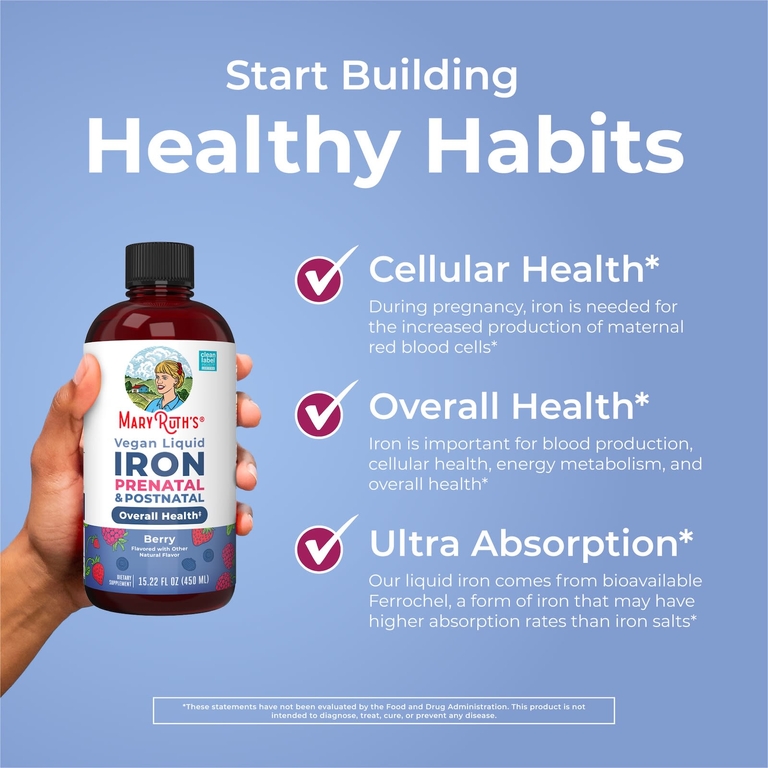 MaryRuth's, Vegan Liquid Iron, пренатальный и послеродовой, ягодный, 450 мл (15,22 жидк. унц.)