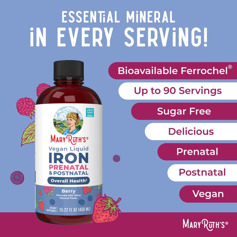 MaryRuth's, Vegan Liquid Iron, пренатальный и послеродовой, ягодный, 450 мл (15,22 жидк. унц.)