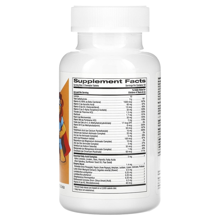 California Gold Nutrition, жевательные мультивитамины с пробиотиками, ферментами, витаминами A и C для детей, фруктовое ассорти, 120 вегетарианских таблеток