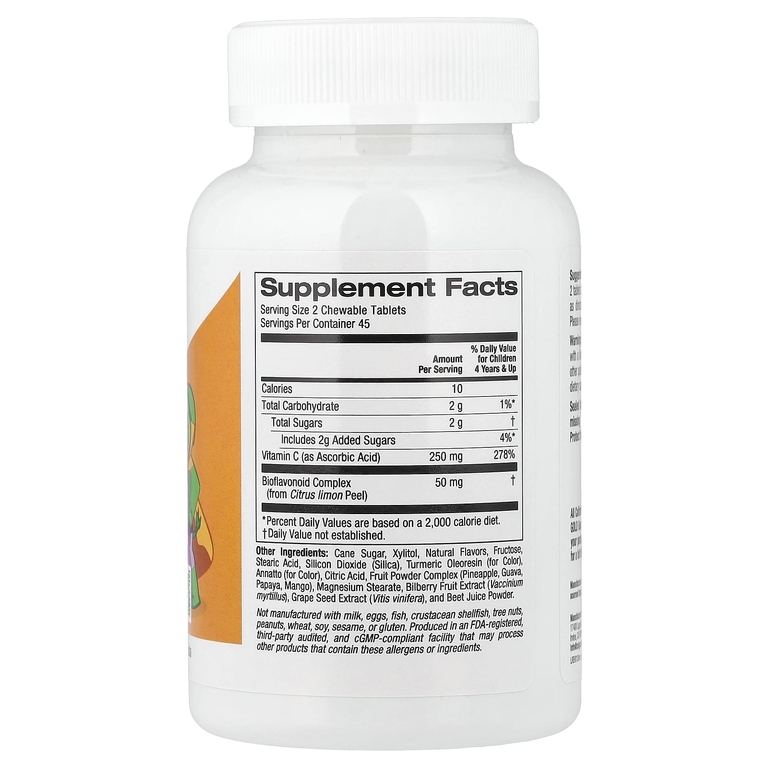 California Gold Nutrition, Vitables®, жевательный витамин C с комплексом биофлавоноидов для детей, апельсин, 90 вегетарианских таблеток