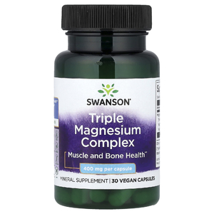 Swanson Vitamins, комплекс с тремя формами магния, 400 мг, 30 веганских капсул