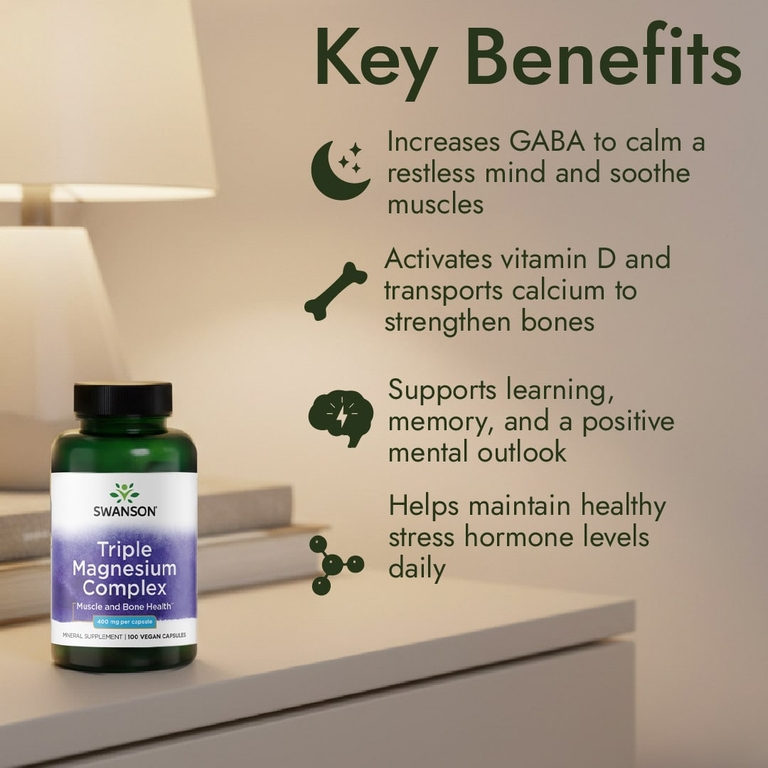 Swanson Vitamins, комплекс с тремя формами магния, 400 мг, 30 веганских капсул