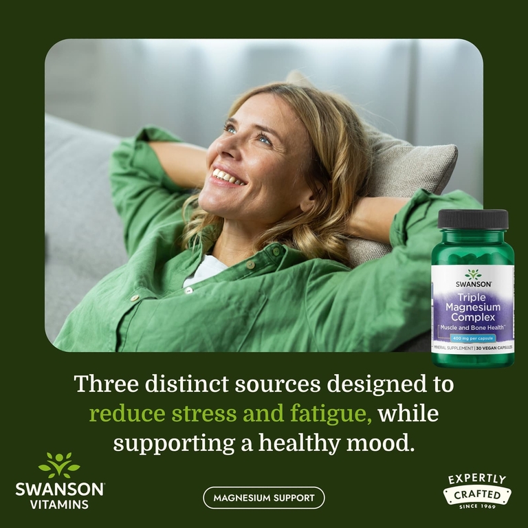 Swanson Vitamins, комплекс с тремя формами магния, 400 мг, 30 веганских капсул