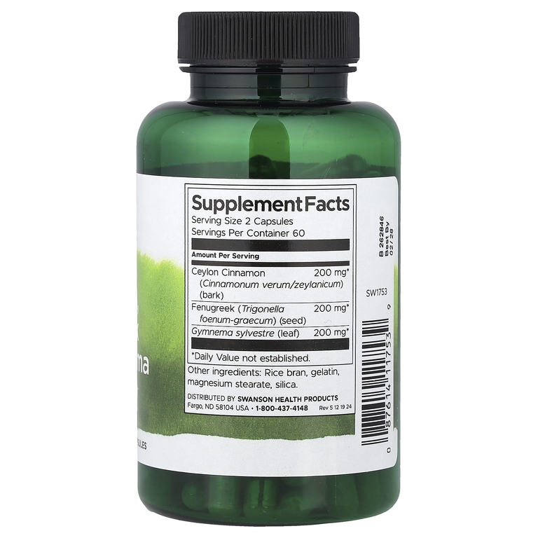Swanson Vitamins, корица Full Spectrum®, пажитник, джимнема с цейлонской корицей, 120 капсул