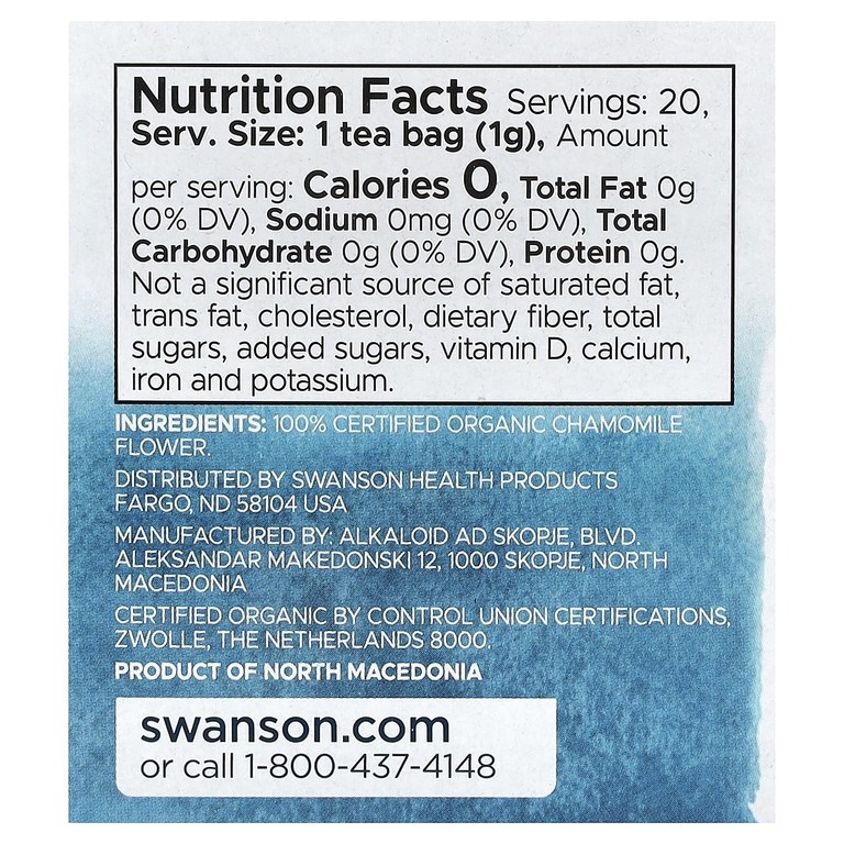 Swanson Vitamins, 100% органический ромашковый чай, без кофеина, 20 чайных пакетиков, 20 г (0,7 унции) (Товар снят с продажи) 