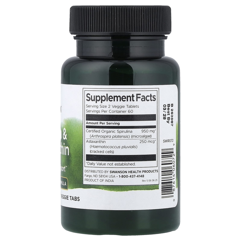 Swanson Vitamins, спирулина и астаксантин, 120 растительных таблеток