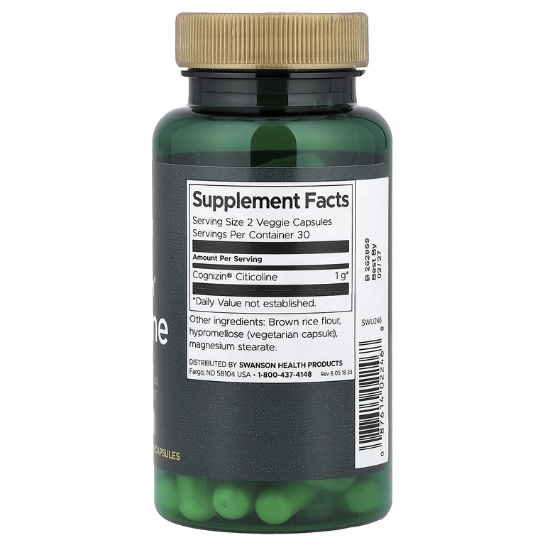 Swanson Vitamins, Cognizin®, цитиколин, 60 вегетарианских капсул (500 мг в 1 капсуле)