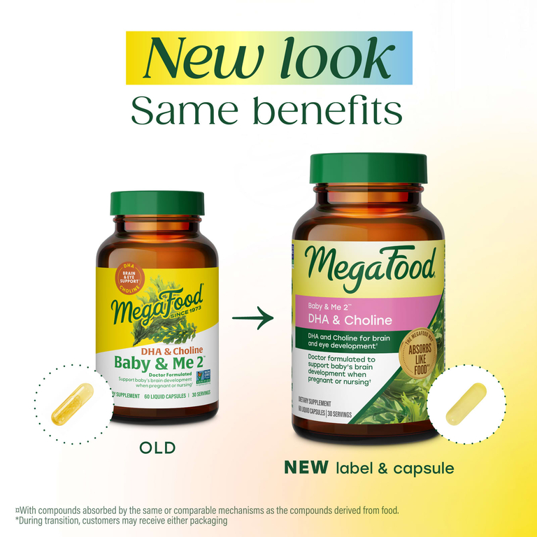 MegaFood, Baby & Me 2™, ДГК и холин, 60 капсул с жидкостью