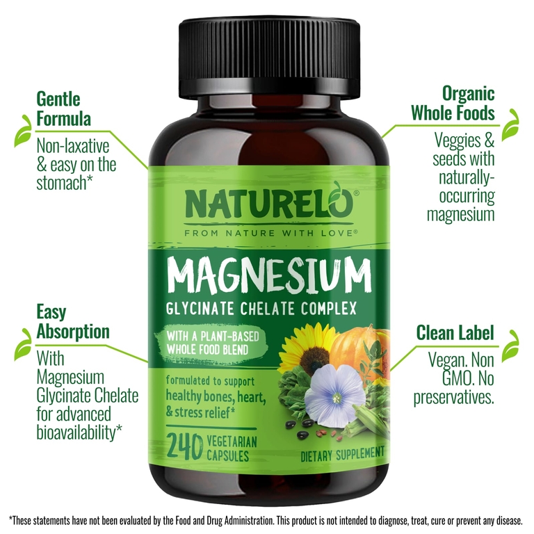NATURELO, Комплекс глицината магния и хелата, 240 вегетарианских капсул