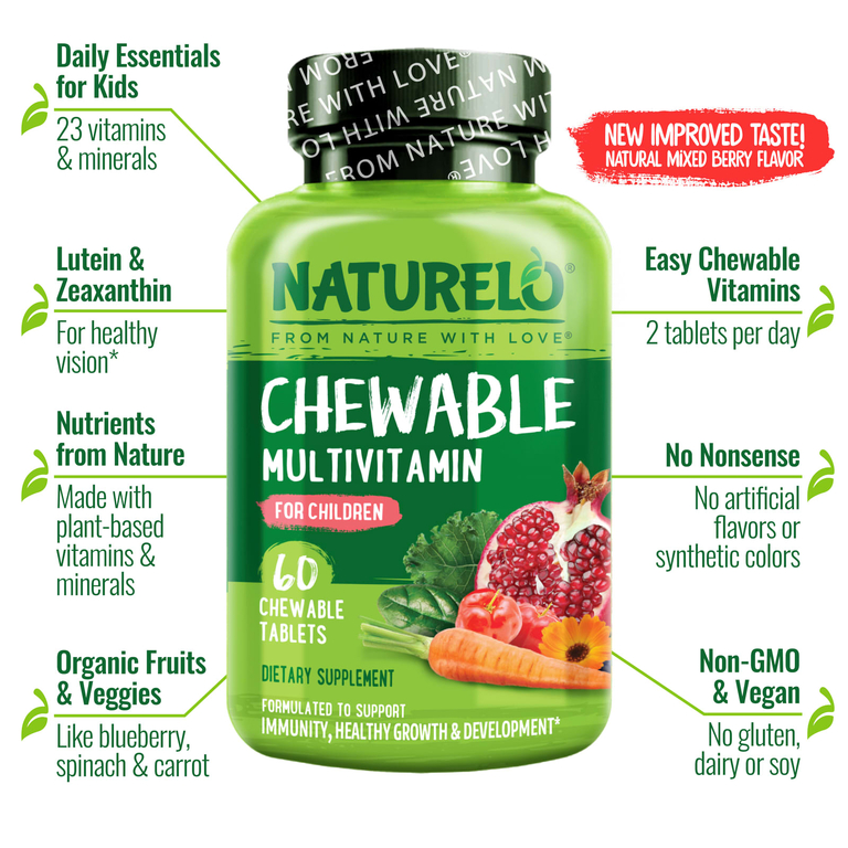 NATURELO, Жевательные мультивитамины для детей, 60 жевательных таблеток