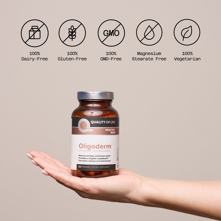 Quality of Life, Oligoderm™ с Oligonol™ и никотинамидом, 60 растительных капсул