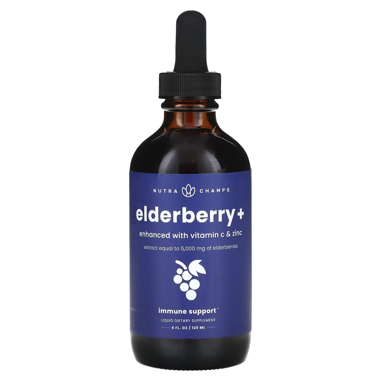 NutraChamps, Elderberry +, обогащенная витамином C и цинком, натуральные ягоды, 120 мл (4 жидк. унц.)