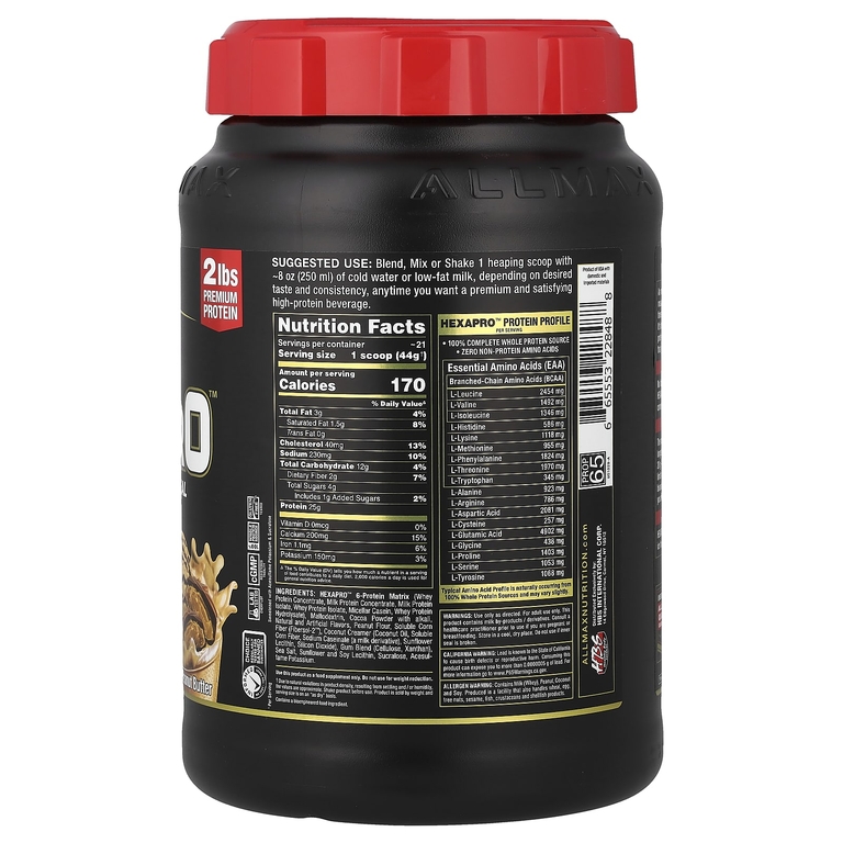 ALLMAX, Hexapro™, высокопротеиновая нежирная мука, шоколад и арахисовое масло, 907 г (2 фунта) (Товар снят с продажи) 