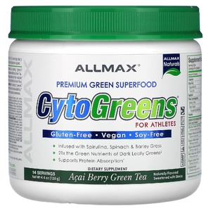 ALLMAX, CytoGreens®, добавка с зелёными суперфудами премиального качества для спортсменов, ягоды асаи и зелёный чай, 125 г (4,4 унции)