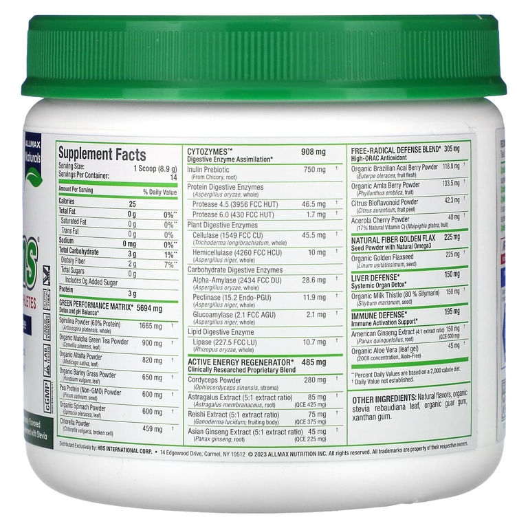 ALLMAX, CytoGreens®, добавка с зелёными суперфудами премиального качества для спортсменов, ягоды асаи и зелёный чай, 125 г (4,4 унции)