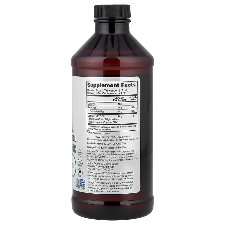 NOW Foods, Sports, органическое масло среднецепочечных триглицеридов, 473 мл (16 жидк. унц.)