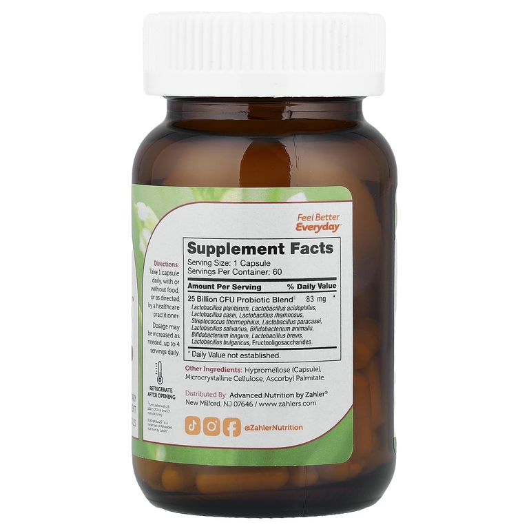 Zahler, BioDophilus25™, улучшенная формула с пробиотиком, 60 капсул