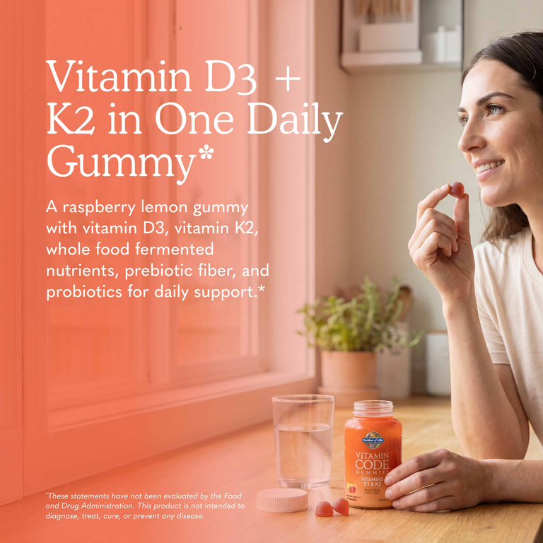 Garden of Life, Vitamin Code®, жевательные таблетки, витамины D3 и K2, со вкусом малины и лимона, 45 жевательных таблеток