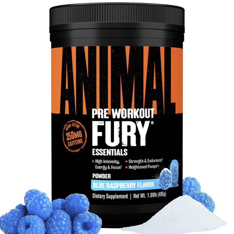 Animal, Fury Essentials, предтренировочный комплекс, со вкусом голубой малины, 495 г (1,09 фунта)