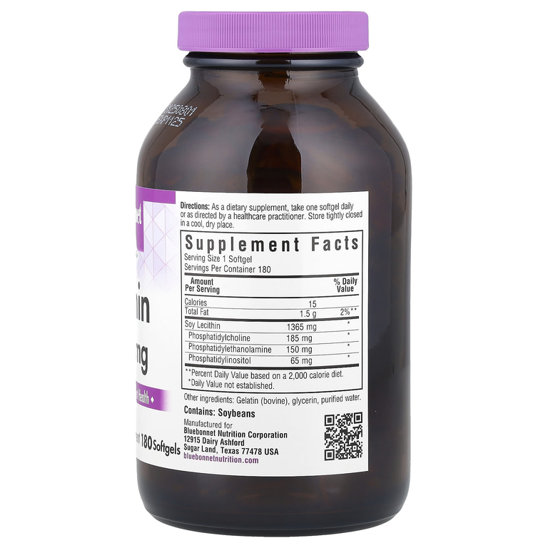 Bluebonnet Nutrition, натуральный лецитин, 1365 мг, 180 мягких желатиновых капсул