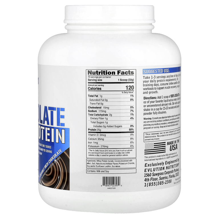 EVLution Nutrition, 100% изолят протеина, шоколад двойного насыщения, 2,268 кг (5 фунтов)