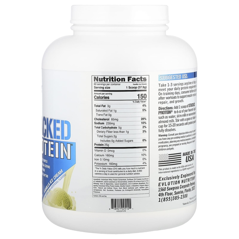 EVLution Nutrition, Stacked Protein, ванильное мороженое, 2268 кг (5 фунтов)