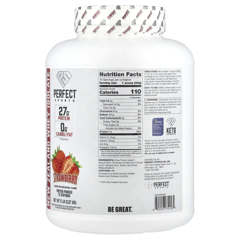 PERFECT Sports, Diesel®, изолят сыворотки из Новой Зеландии, клубника, 2,27 кг (5 фунтов)