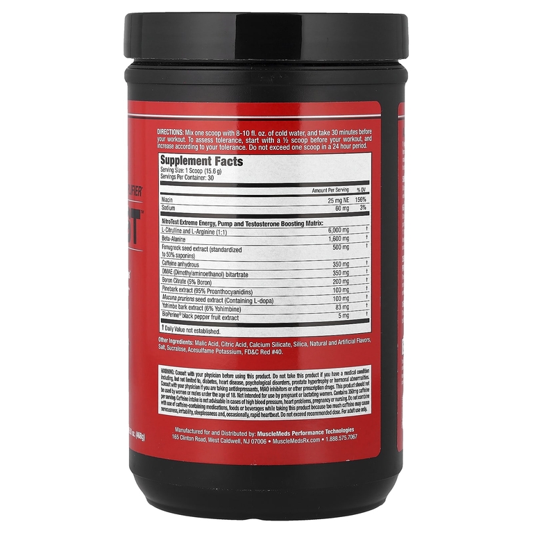 MuscleMeds, Nitrotest™, андрогенный предтренировочный комплекс, со вкусом арбуза, 468 г (16,51 унции)
