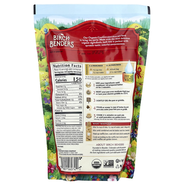 Birch Benders, смесь для приготовления блинов и вафель, органическое конфетти, 397 г (14 унций)