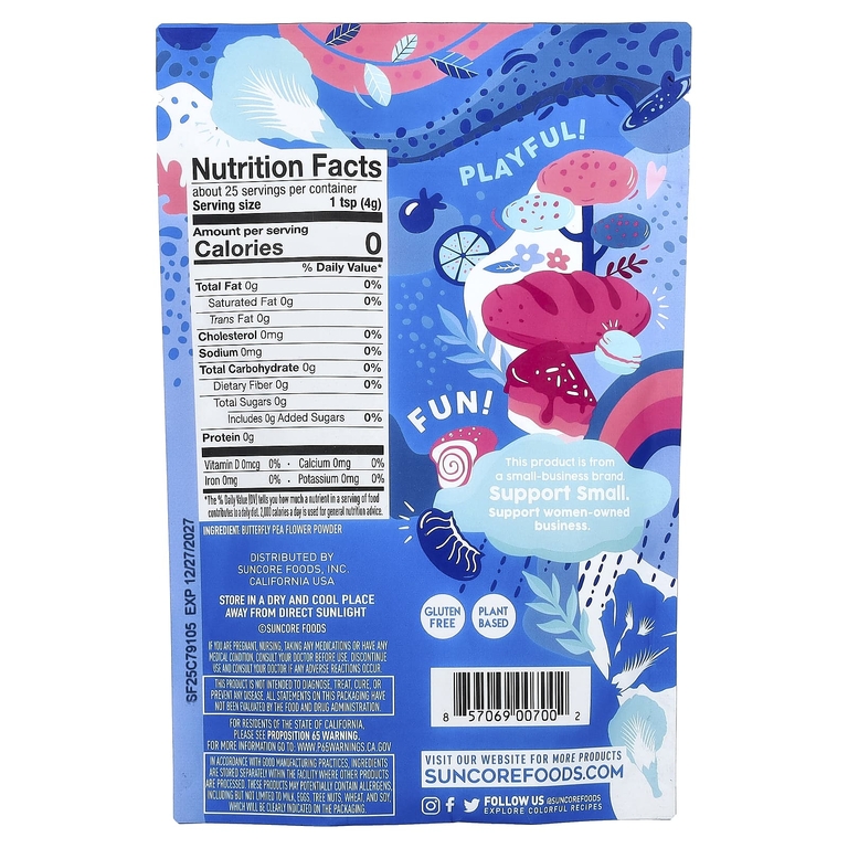 Suncore Foods, цветки клитории в порошке, 99 г (3,5 унции)