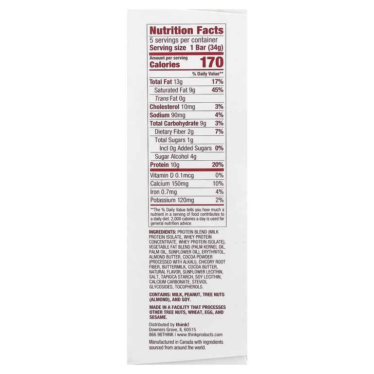 think!, Delight Protein Bar, протеиновый батончик, шоколадный муссовый торт, 5 шт. по 34 г (1,2 унции)