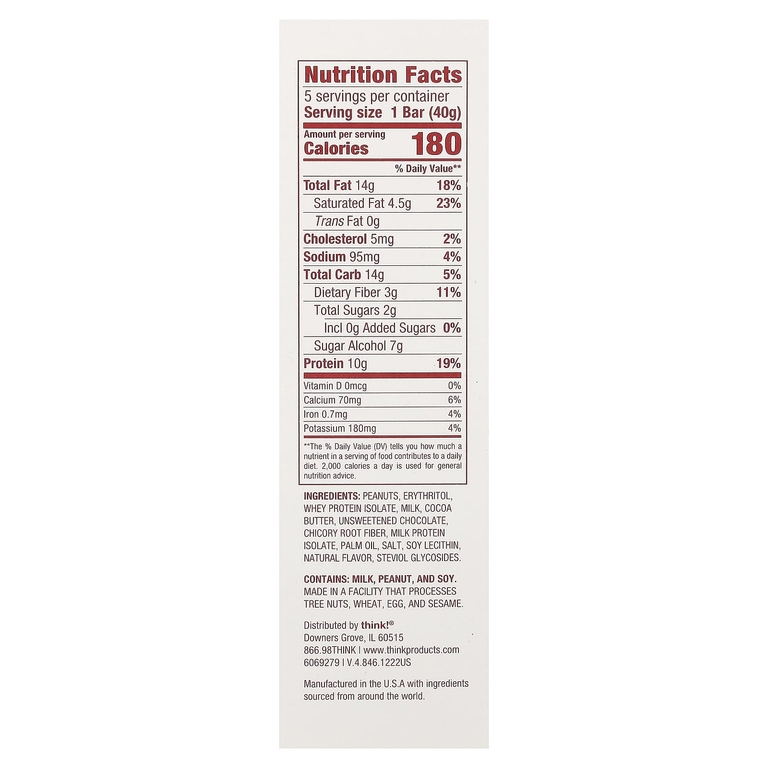 think!, Delight Protein, протеиновый батончик, шоколадный пирог с арахисовой пастой, 5 шт. по 40 г (1,41 унции)