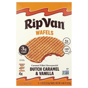 Rip Van Wafels, строопвафель с карамельной начинкой, голландская карамель и ваниль, 4 упаковки по 33 г (1,16 унции)