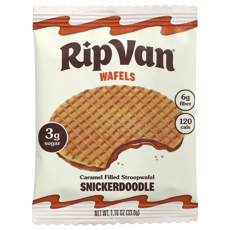 Rip Van Wafels, Snickerdoodle, строопвафель с карамельной начинкой, 4 упаковки по 33 г (1,16 унции)