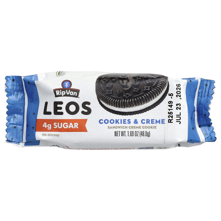 Rip Van Wafels, Leos, печенье с бутербродом и кремом, печенье и крем, 4 упаковки по 48 г (1,69 унции)