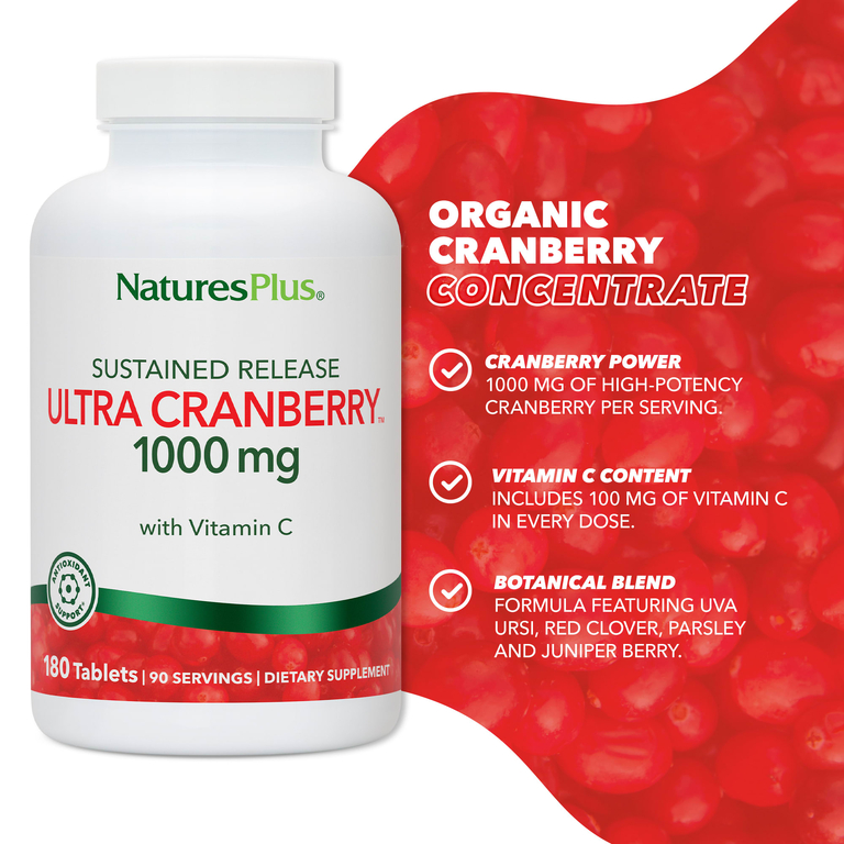 NaturesPlus, Ultra Cranberry™  с витамином C, длительное высвобождение, 180 таблеток