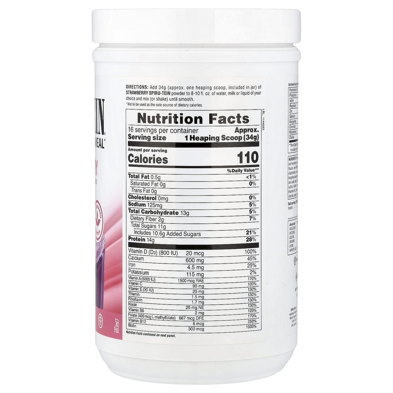 NaturesPlus, Spiru-Tein®, протеиновый порошок, со вкусом клубники, 544 г (1,2 фунта) (Товар снят с продажи) 