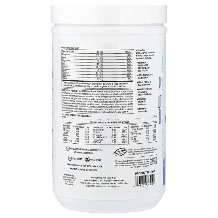 NaturesPlus, Spiru-Tein®, протеиновый порошок, со вкусом ванили, 480 г (1,06 фунта)