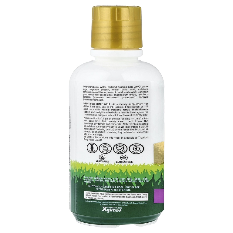 NaturesPlus, Animal Parade® Gold, жидкая мультивитаминная добавка, со вкусом тропических ягод, 480 мл (16 жидк. унций)