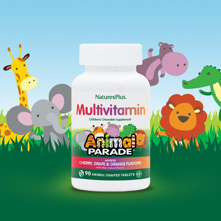NaturesPlus, Animal Parade®, жевательные мультивитамины для детей, со вкусом вишни, винограда и апельсина, 90 таблеток в форме животных