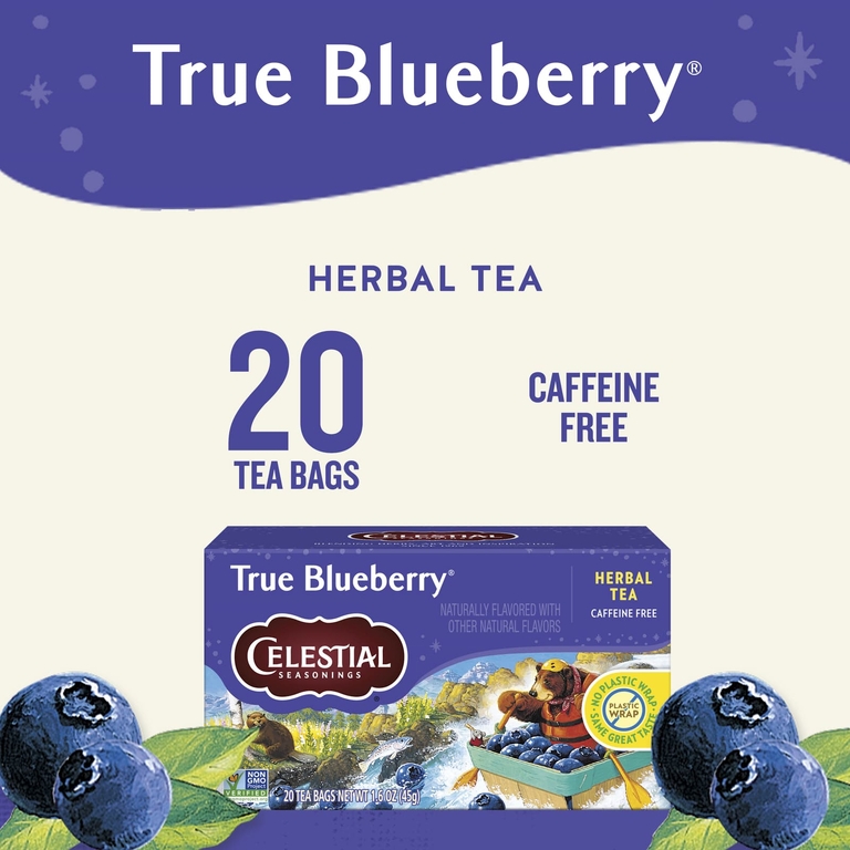 Celestial Seasonings, травяной чай с голубикой, без кофеина, 20 чайных пакетиков, 45 г (1,6 унции)
