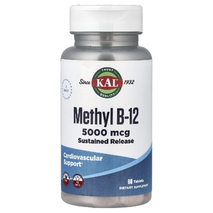KAL, Methyl B-12, метилкобаламин, длительное высвобождение, 5000 мкг, 60 таблеток