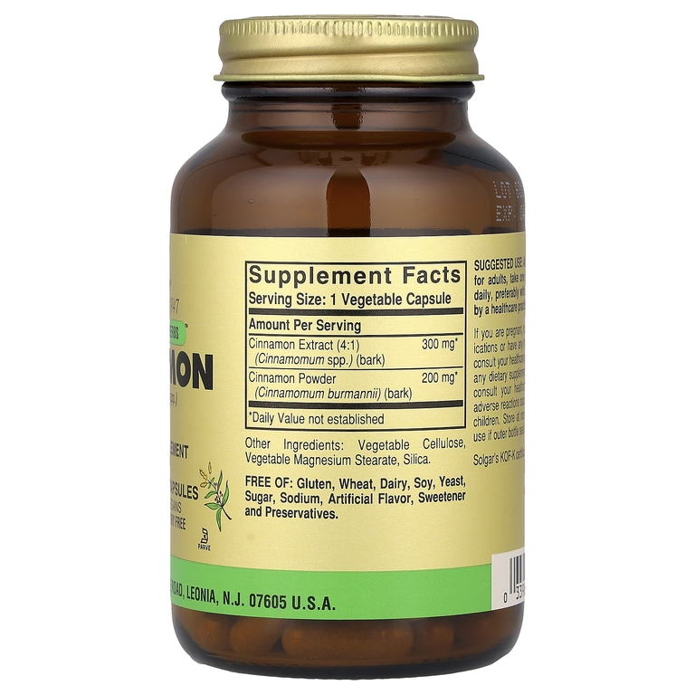 Solgar, Full Potency Herbs, корица, 100 растительных капсул