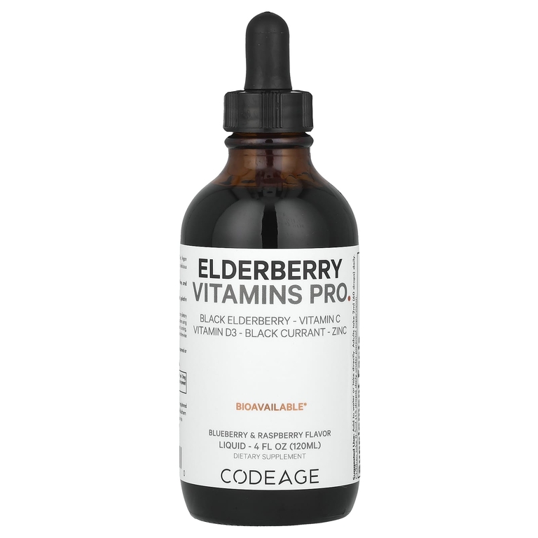 Codeage, Vitamins, бузина и иммунный комплекс, голубика и малина, 120 мл (4 жидк. унц.)