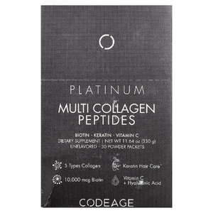 Codeage, Platinum, мультиколлагеновые пептиды, без добавок, 30 пакетиков по 11 г (0,38 унции)