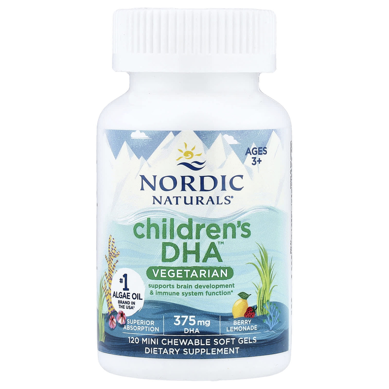 Nordic Naturals, Children's DHA™, вегетарианский продукт для детей от 3 лет, со вкусом ягодного лимонада, 120 жевательных мини-капсул